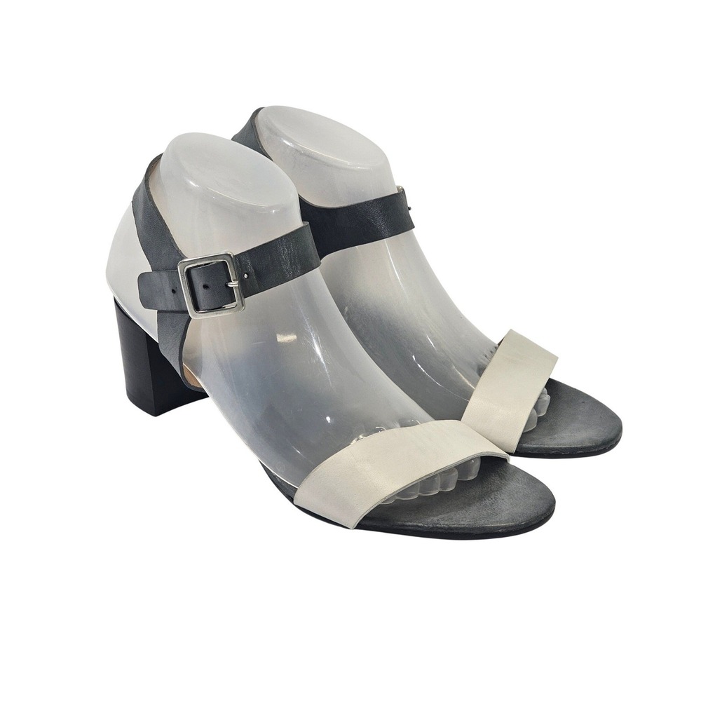 Mally Italy Two Tone Leather Block Heel Sandals Grey Cream Womens 40 Pumps EUC